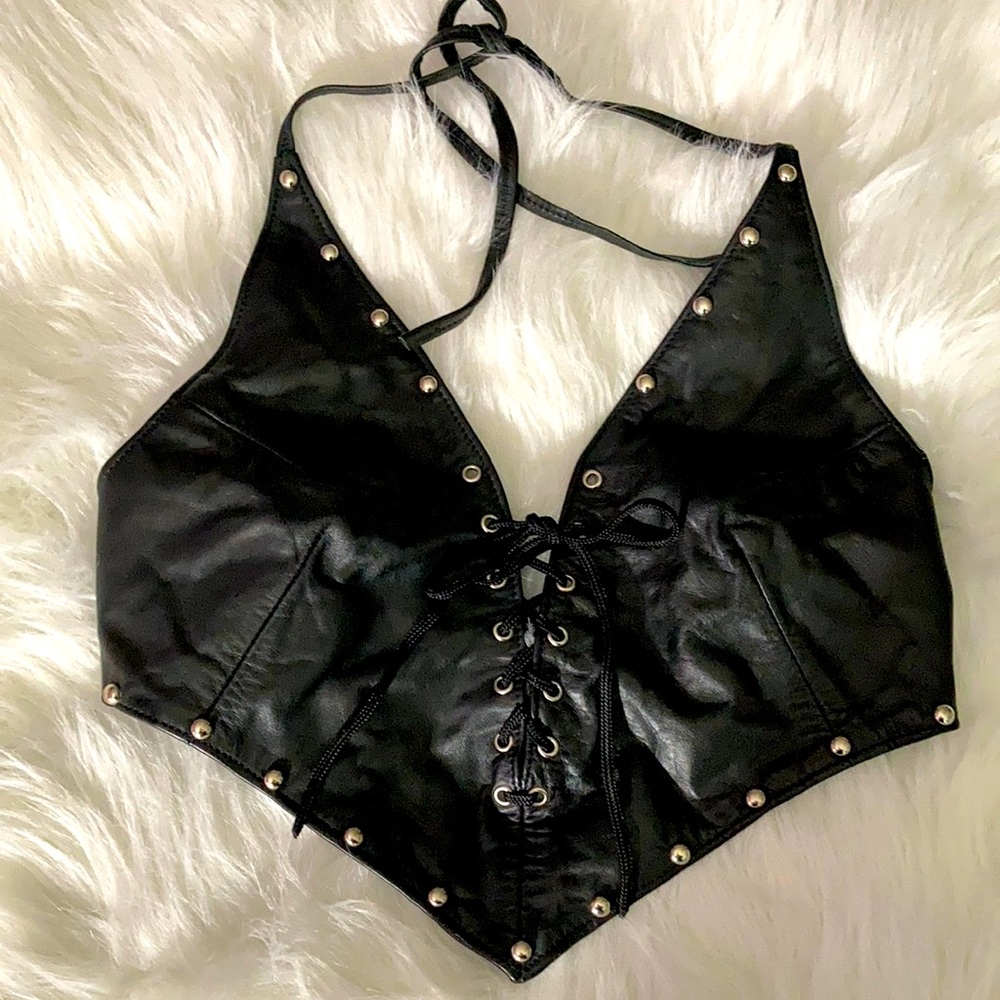 ACE black halter open back faux top size L